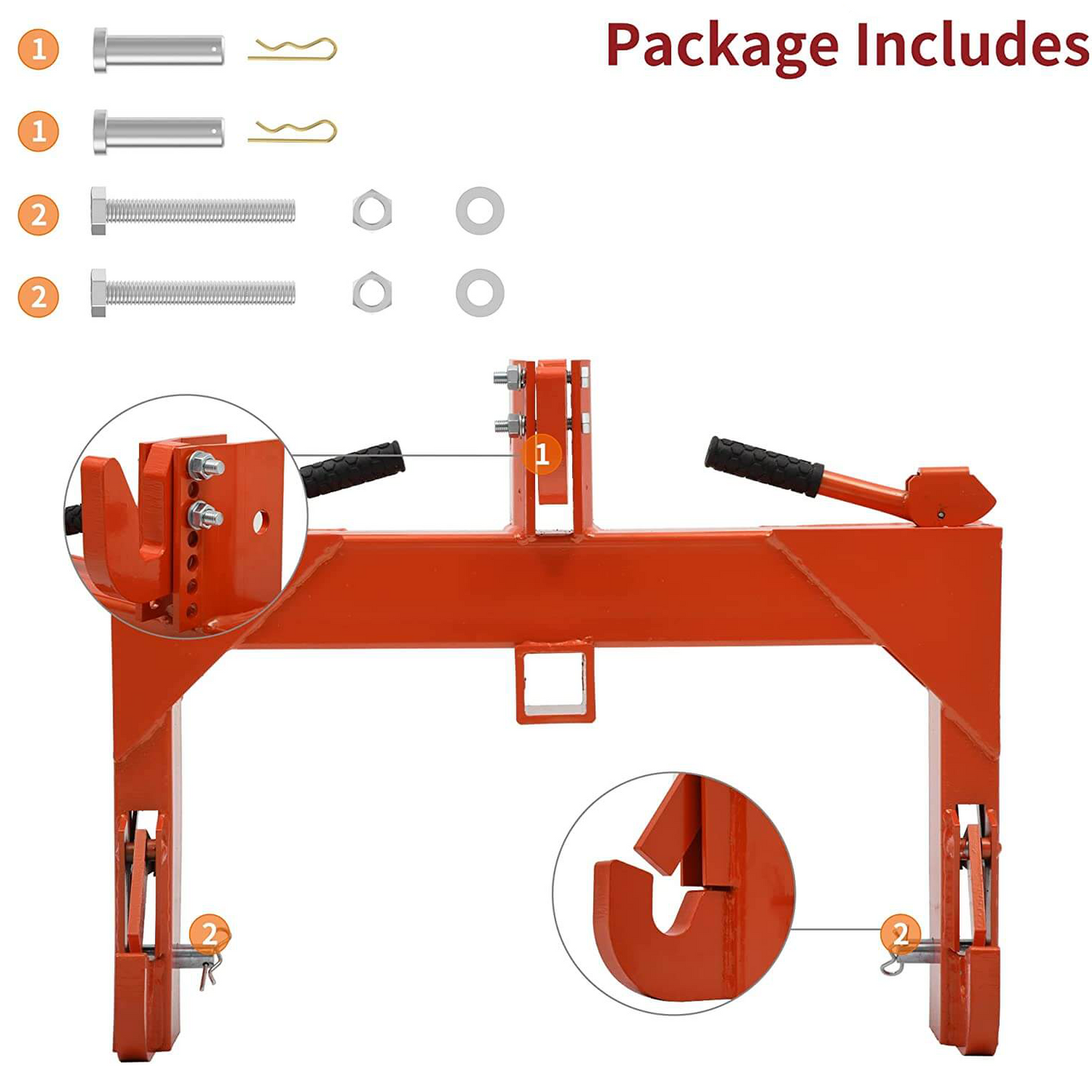 3 Point Quick Hitch Adapter For Category 1 & 2 W/ Adjustable Bolt
