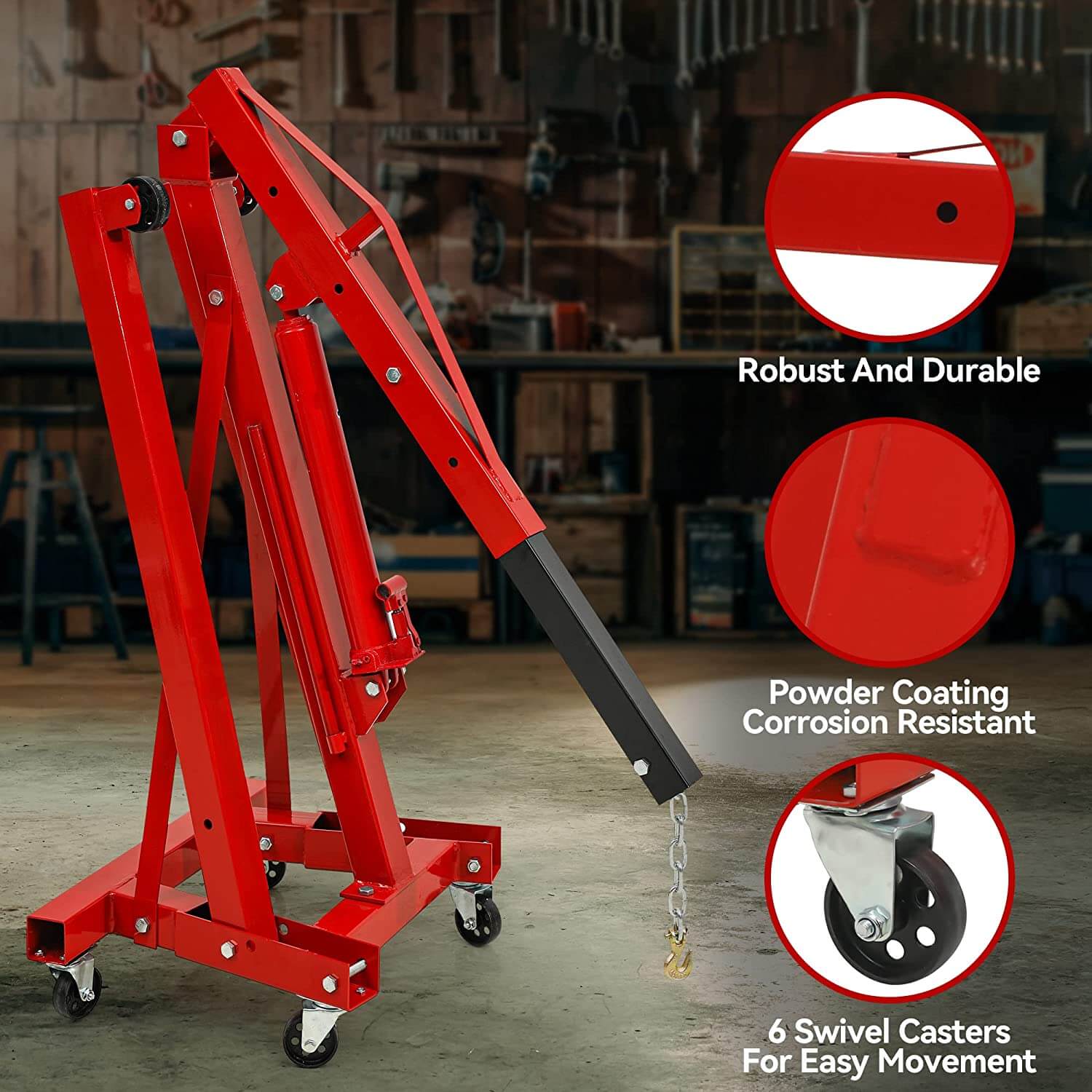 2 Ton Folding Engine Crane Cherry Picker Hoist with Telescopic Boom