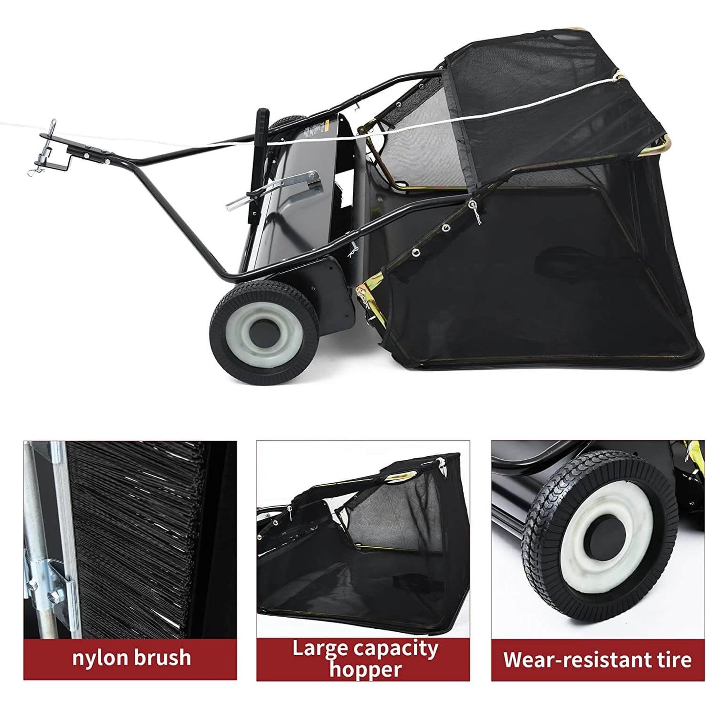 42" Tow Behind Lawn Sweeper Leaf Collector Sweeper for Lawn