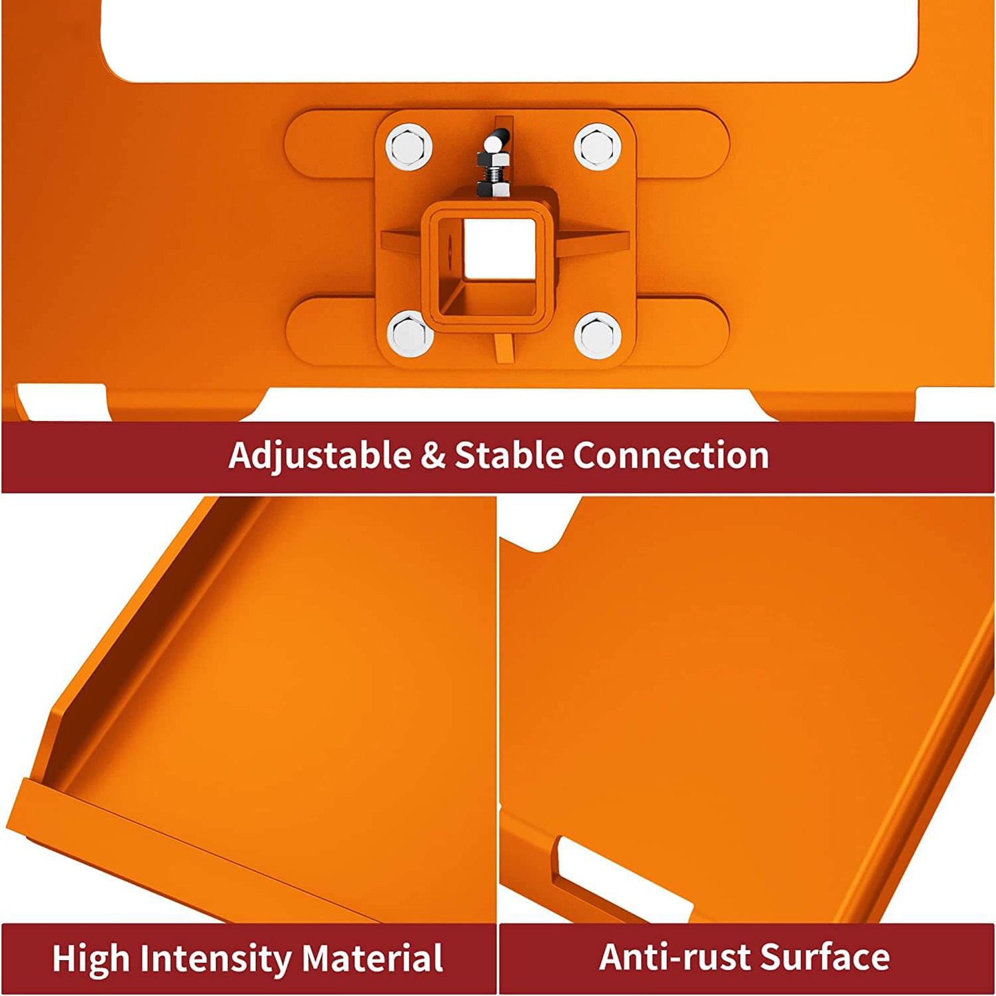 Skid Steer 3/8" Thick Mount Plate with 2" Removable Trailer Hitch Receiver, Orange