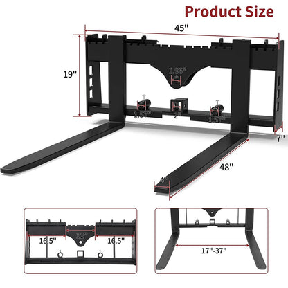48" Quick Attach Pallet Forks W/Receiver Hitch & Spear Sleeves