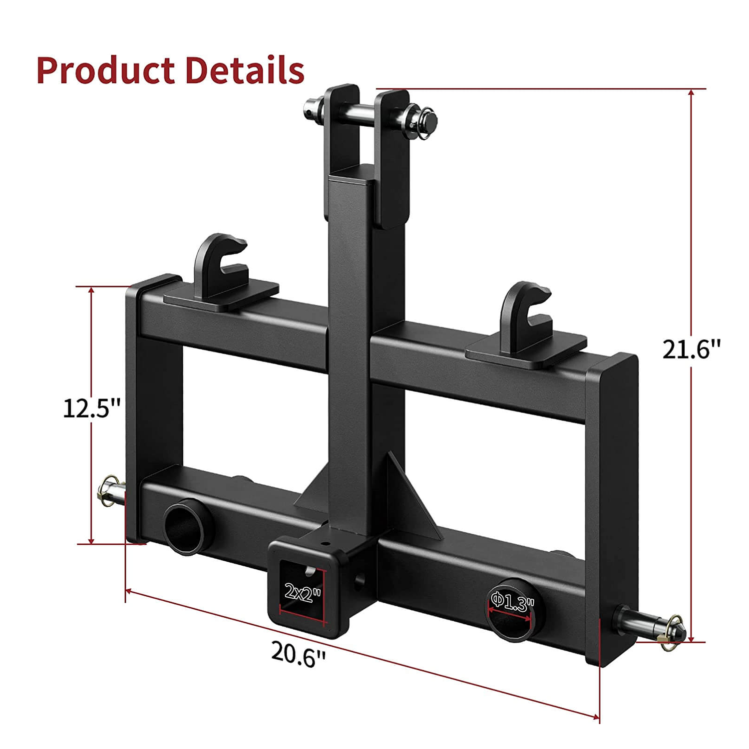 3 Point Hitch Receiver  Drawbar Attachment with Hay Spear Holes for CAT 0