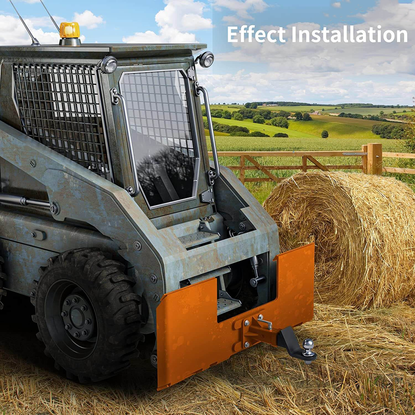 Skid Steer 3/8" Thick Mount Plate with 2" Removable Trailer Hitch Receiver, Orange