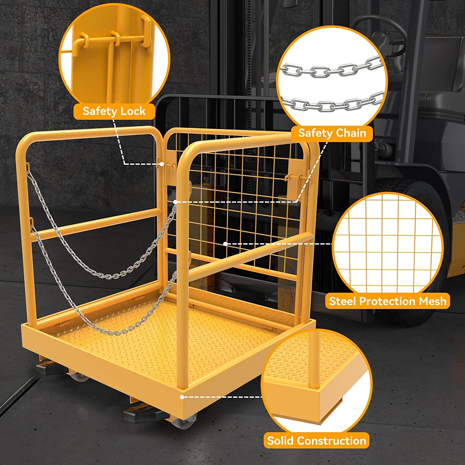 Forklift Work Platform W/ 4 Universal Wheels Aerial Safety Cage