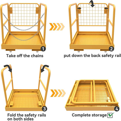 Forklift Work Platform W/ 4 Universal Wheels Aerial Safety Cage