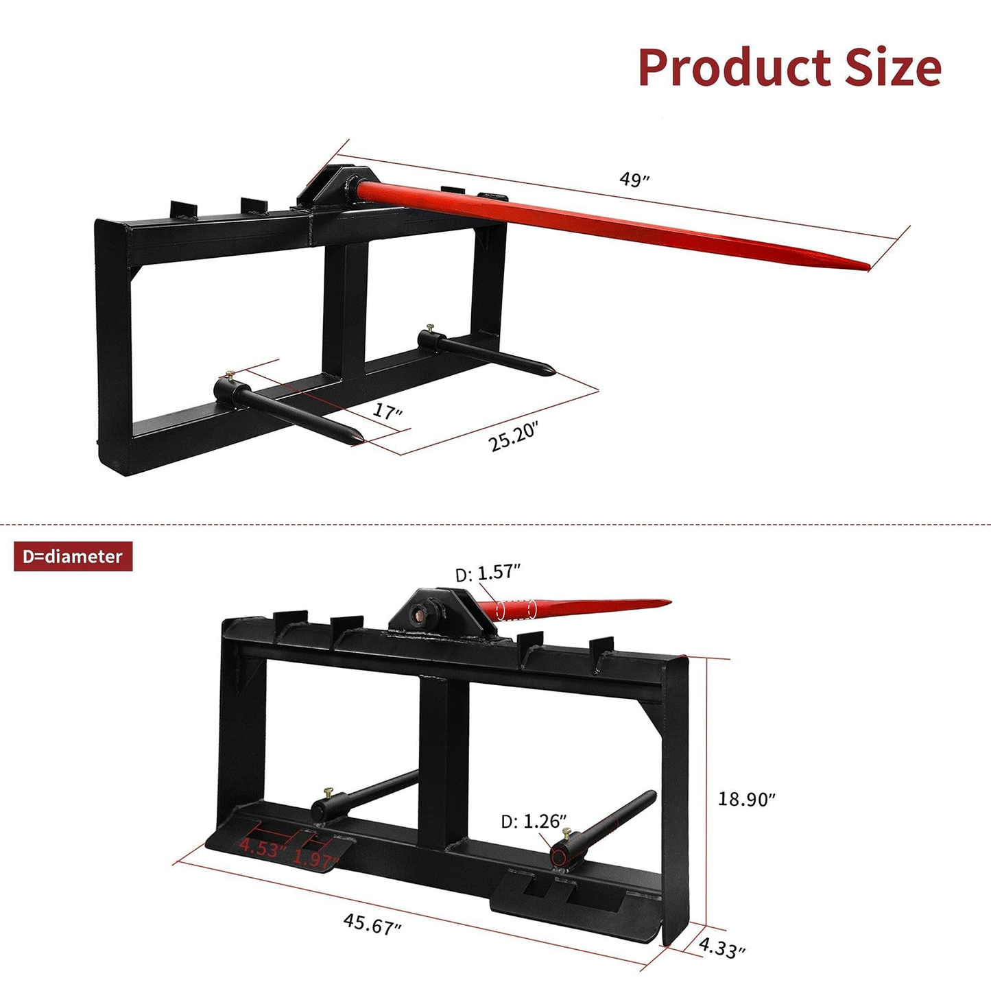 Hay Spear Quick Attach Spike Fork Tine Attachment