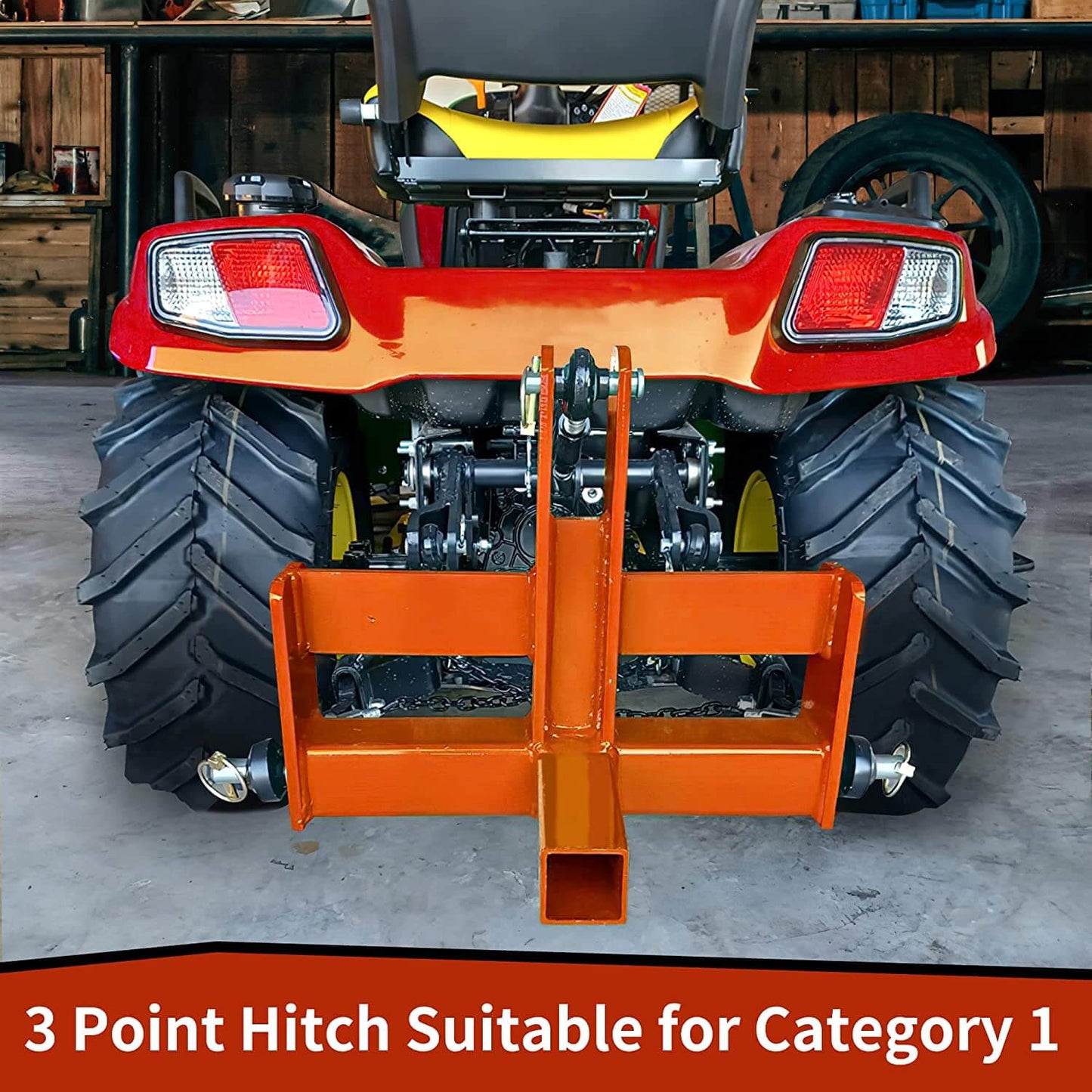 Orange 3 Point Hitch Receiver for Category 1, 2" Receiver Tractor Drawbar Attachments