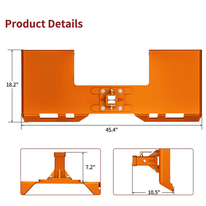Skid Steer 3/8" Thick Mount Plate with 2" Removable Trailer Hitch Receiver, Orange