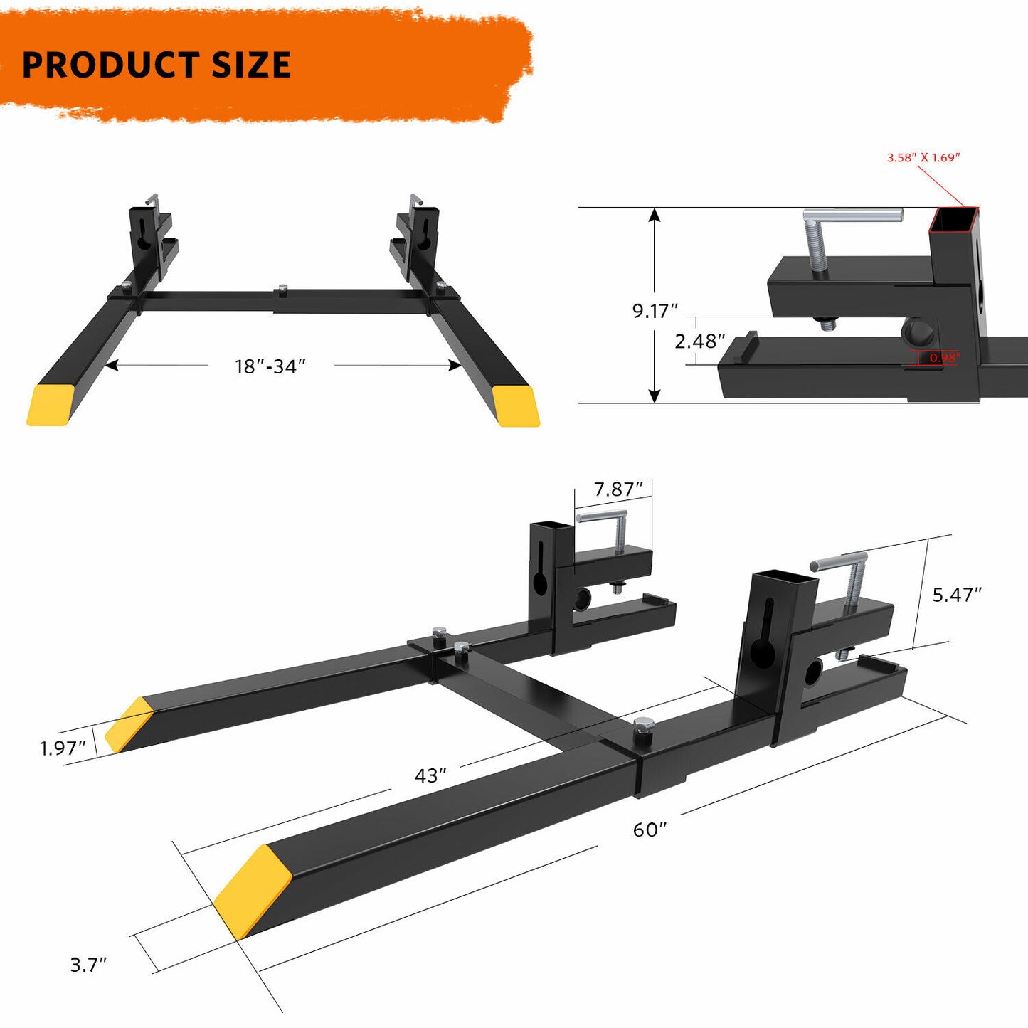 60" HEAVY-DUTY CLAMP-ON PALLET FORKS, UP TO 4,000 LB