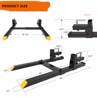 60" HEAVY-DUTY CLAMP-ON PALLET FORKS, UP TO 4,000 LB